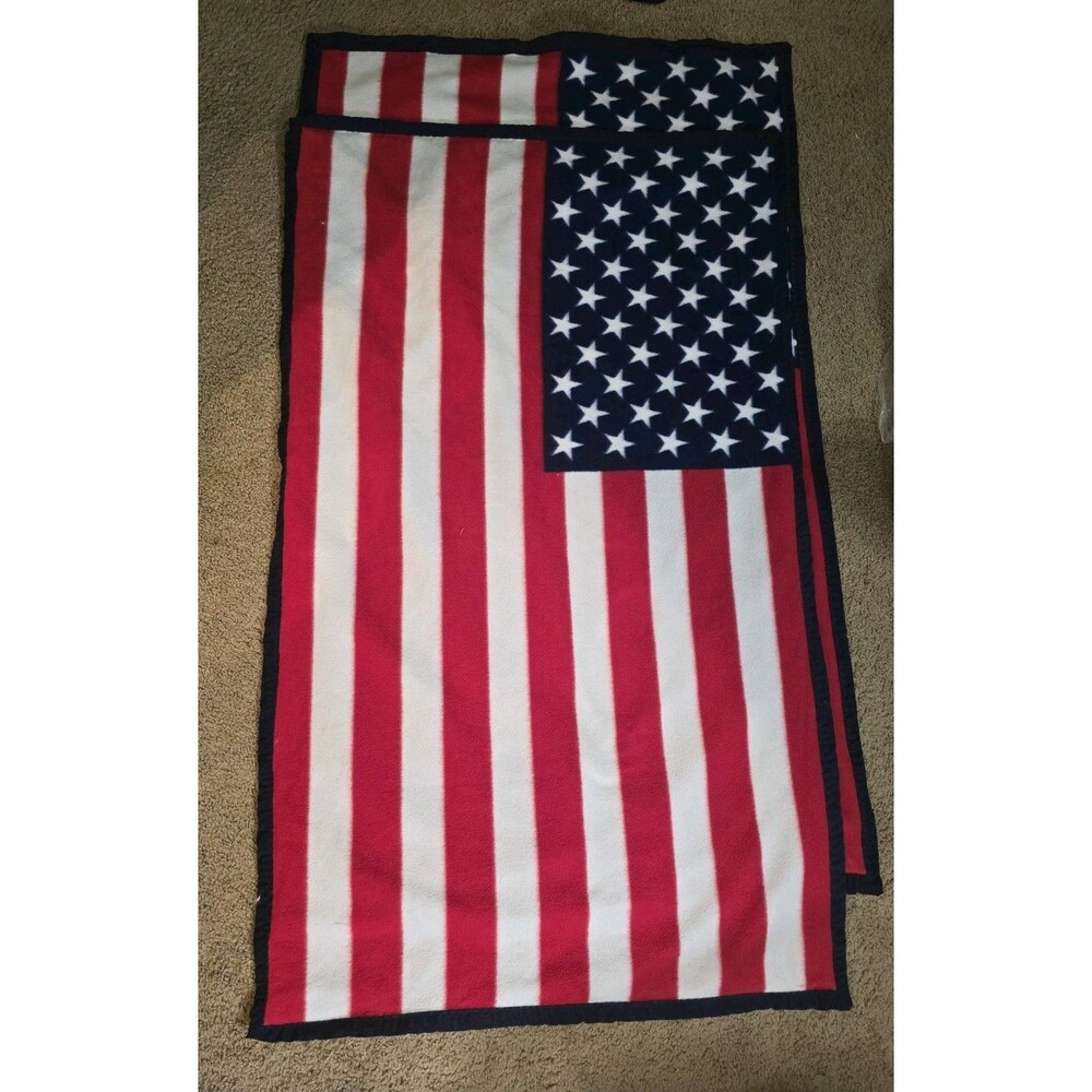 Set of 2 Handmade Patriotic American Flag Fleece  Covers / Small Throws Folk